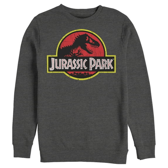 Men's Jurassic Park T Rex Logo Sweatshirt Charcoal Heather Medium