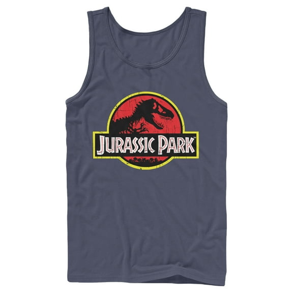 Men's Jurassic Park T Rex Logo  Tank Top Navy Blue X Large