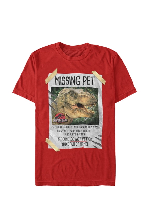 Men's Jurassic Park T. Rex Missing Pet  Graphic Tee Red Small