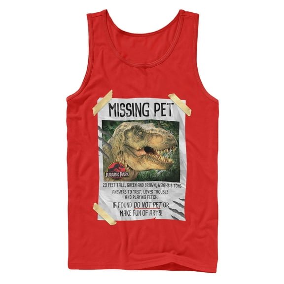 Men's Jurassic Park T. Rex Missing Pet  Tank Top Red X Large