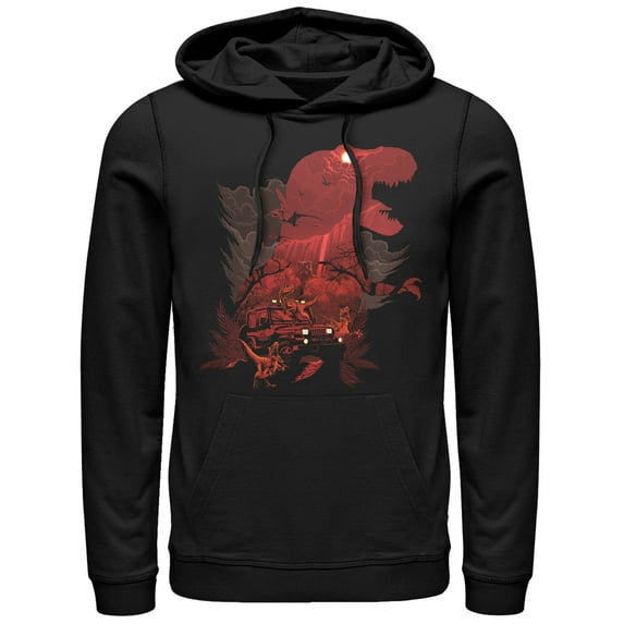 Men's Jurassic Park T. Rex Silhouette Pull Over Hoodie Black Small