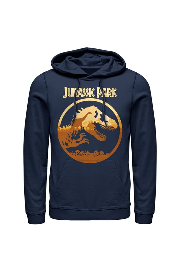 Men's Jurassic Park T. Rex Sunset Silhouette Pull Over Hoodie Navy Blue Medium