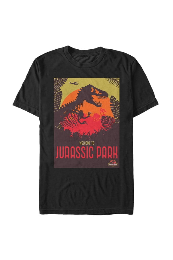 Men's Jurassic Park T. Rex Welcome Sign Graphic Tee Black Medium