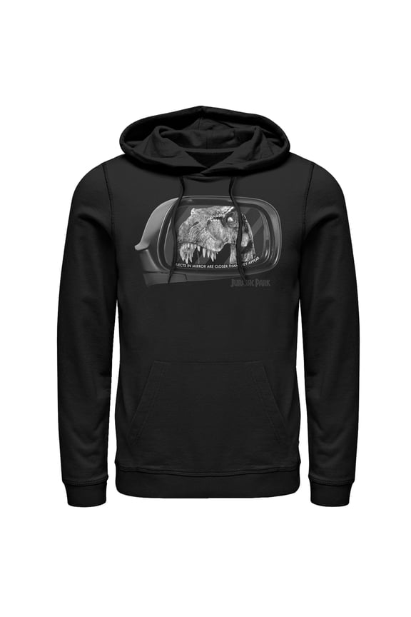 Men's Jurassic Park T. Rex in Rearview Mirror Pull Over Hoodie Black 3X Large