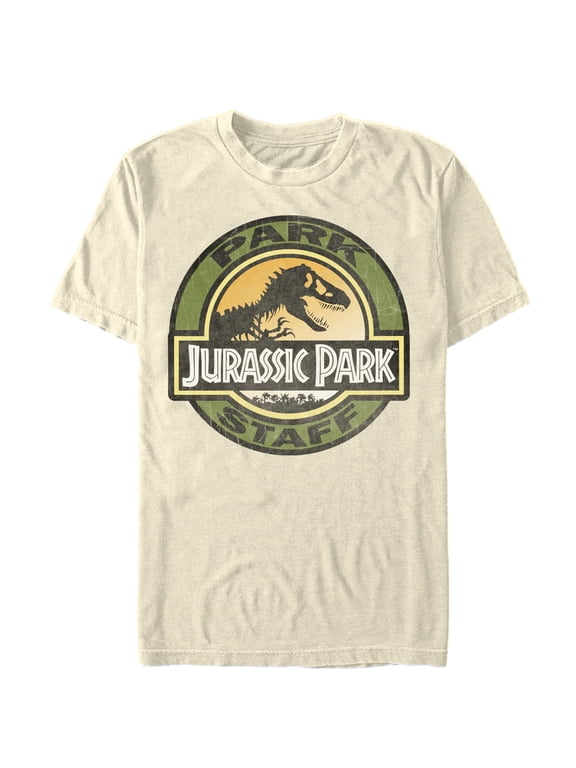 Men's Jurassic Park The Park Staff Badge, With T-Rex Graphic Tee Cream 3X Large