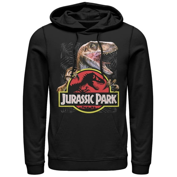 Men's Jurassic Park Velociraptor Hooked On Logo  Pull Over Hoodie Black Small