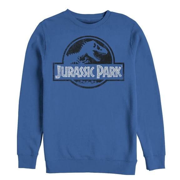 Men's Jurassic Park Vintage Black and White Logo Sweatshirt Royal Blue 3X Large