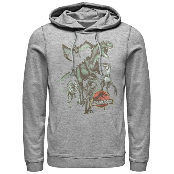 Men's Jurassic Park Vintage Dinosaur Stampede  Pull Over Hoodie Athletic Heather 3X Large