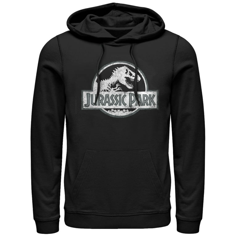 Men s Jurassic Park Vintage Logo Pull Over Hoodie Black X Large