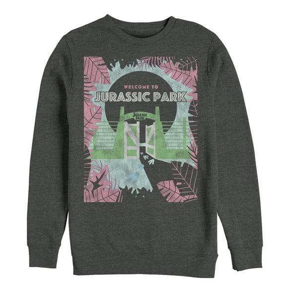 Men's Jurassic Park Welcome Gates Cartoon Sweatshirt Charcoal Heather Large