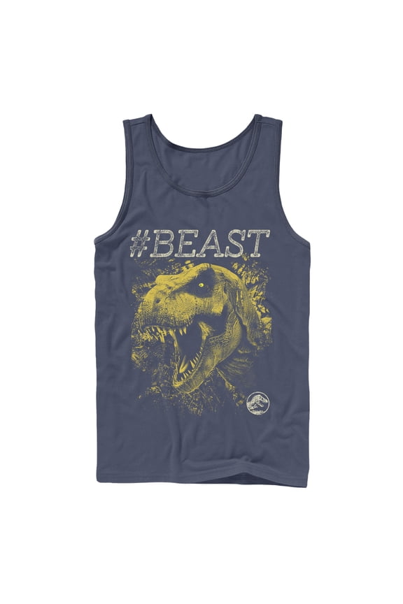 Men's Jurassic World #Beast T. Rex Tank Top Navy Blue Medium