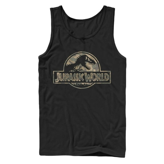 Men's Jurassic World Camouflage Print Logo  Tank Top Black Large