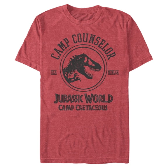 Men's Jurassic World: Camp Cretaceous Camp Counselor Logo Graphic Tee Red Heather Large