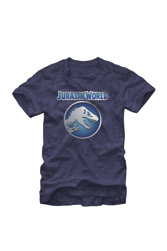 Men's Jurassic World Circle Logo Graphic Tee Navy Blue Heather Medium