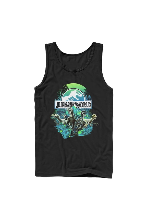 Men's Jurassic World Dinosaur Nature Scene Tank Top Black Large
