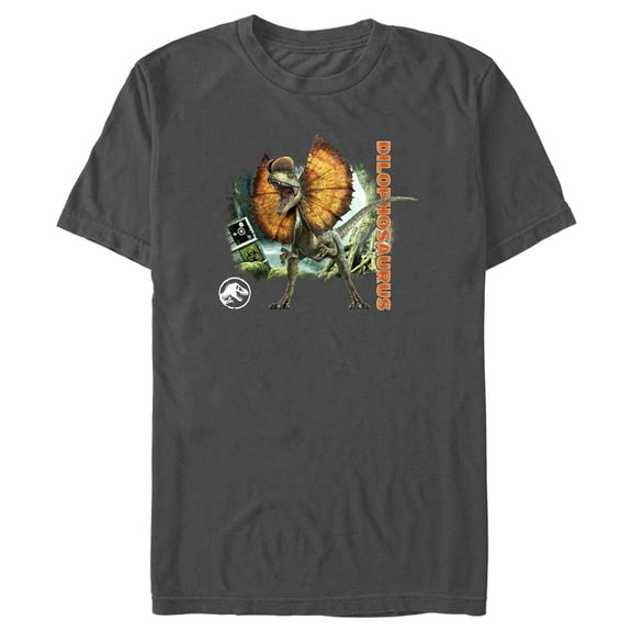 Men's Jurassic World: Dominion Dilophosaurus Dinosaur in the Wild  Graphic Tee Charcoal 2X Large