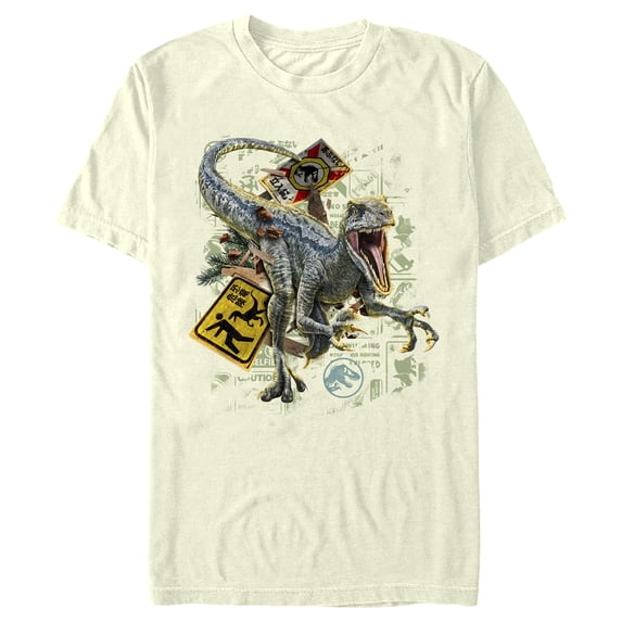Men's Jurassic World: Dominion Velociraptor Here Comes the Attack Graphic Tee Beige Medium