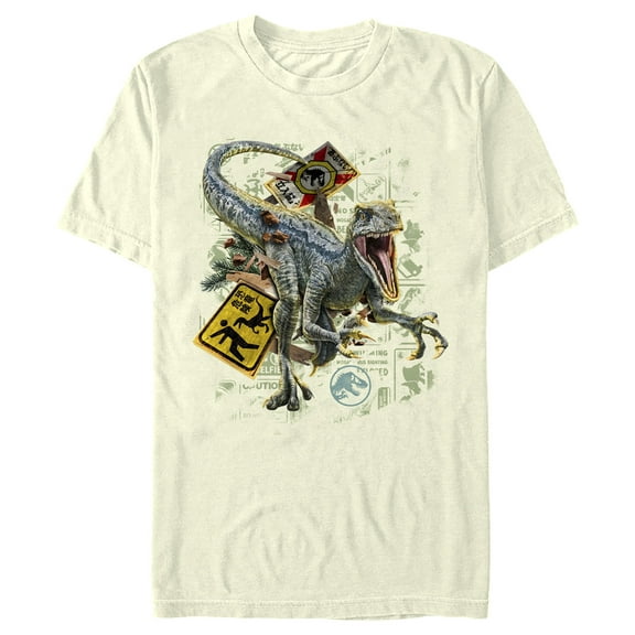 Men's Jurassic World: Dominion Velociraptor Here Comes the Attack  Graphic Tee Beige 2X Large