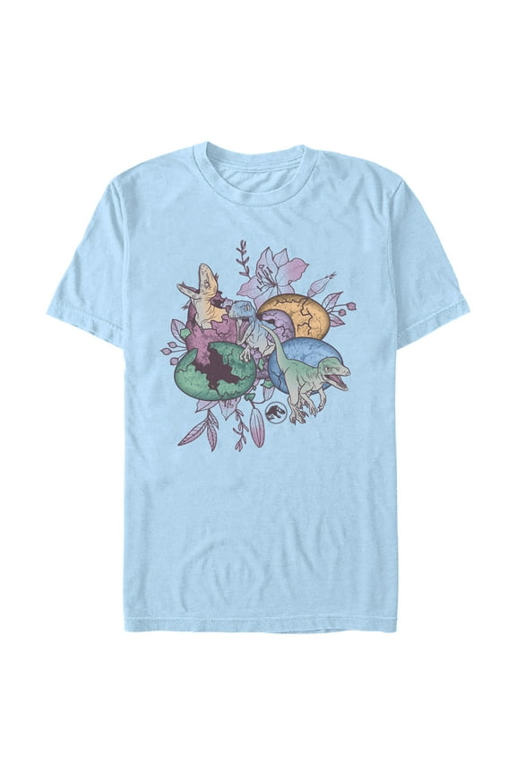 Men's Jurassic World Easter Cracked Dinosaurs Graphic Tee Light Blue 2X Large