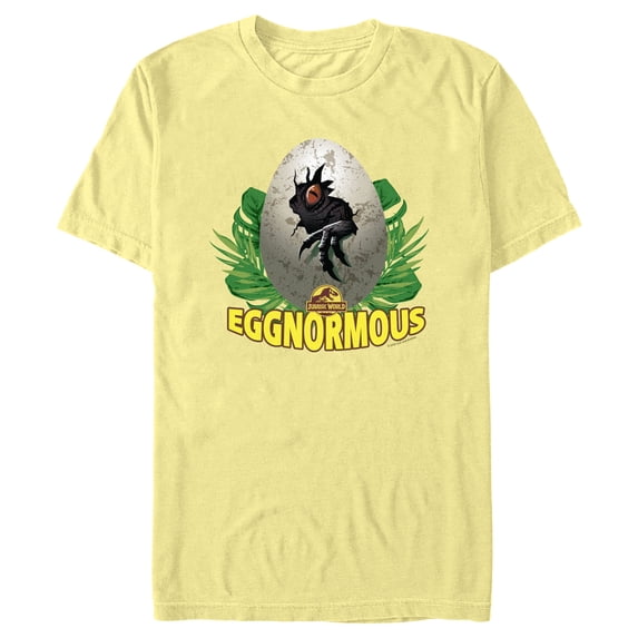 Men's Jurassic World Easter T-Rex Eggnormous Graphic Tee Banana Medium