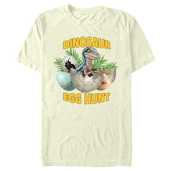 Men's Jurassic World Easter Velociraptor Dinosaur Egg Hunt Graphic Tee Beige 3X Large