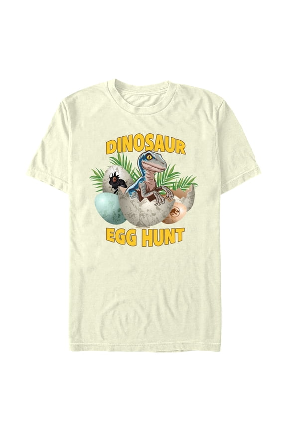 Men's Jurassic World Easter Velociraptor Dinosaur Egg Hunt Graphic Tee Beige Small