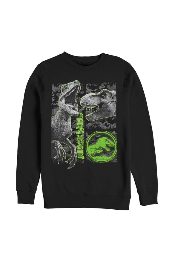 Men's Jurassic World: Fallen Kingdom Camo Print Dinosaurs Sweatshirt Black Medium
