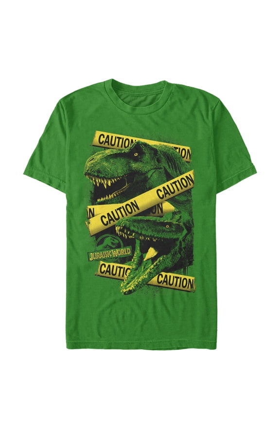 Men's Jurassic World: Fallen Kingdom Caution Tape Graphic Tee Kelly Green X Large