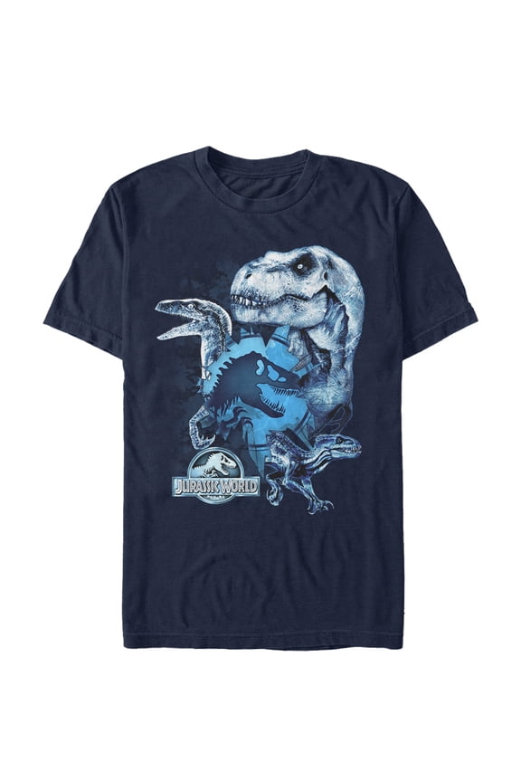 Men's Jurassic World: Fallen Kingdom Dinosaur Frost Graphic Tee Navy Blue 3X Large