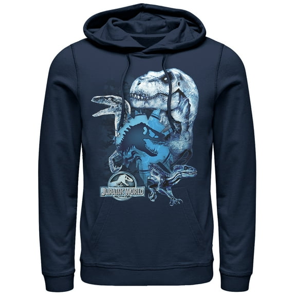 Men's Jurassic World: Fallen Kingdom Dinosaur Frost Pull Over Hoodie Navy Blue 2X Large