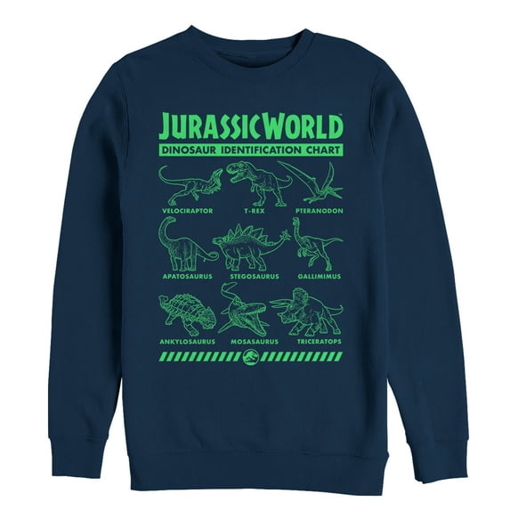 Men's Jurassic World: Fallen Kingdom Dinosaur Identification Card Sweatshirt Navy Blue 2X Large