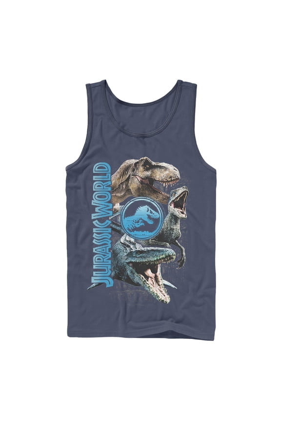 Men's Jurassic World: Fallen Kingdom Dinosaur Montage Tank Top Navy Blue X Large