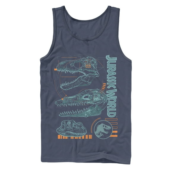 Men's Jurassic World: Fallen Kingdom Fossil Skulls Tank Top Navy Blue 2X Large