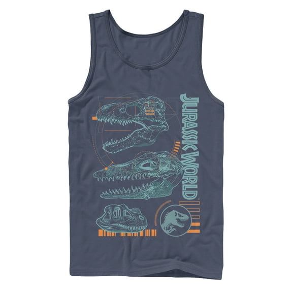 Men's Jurassic World: Fallen Kingdom Fossil Skulls Tank Top Navy Blue Small