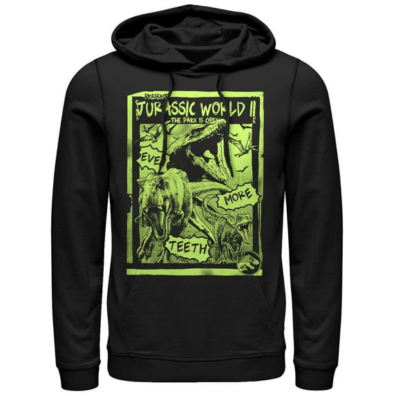 Men's Jurassic World: Fallen Kingdom More Teeth Poster Pull Over Hoodie Black X Large