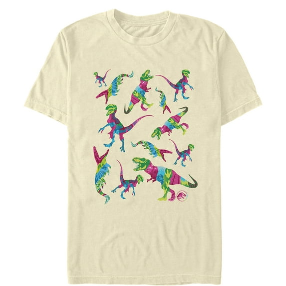 Men's Jurassic World: Fallen Kingdom Rainbow Dinosaurs Graphic Tee Cream 3X Large