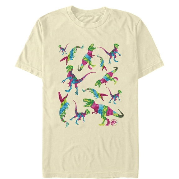 Men's Jurassic World: Fallen Kingdom Rainbow Dinosaurs Graphic Tee Cream Small