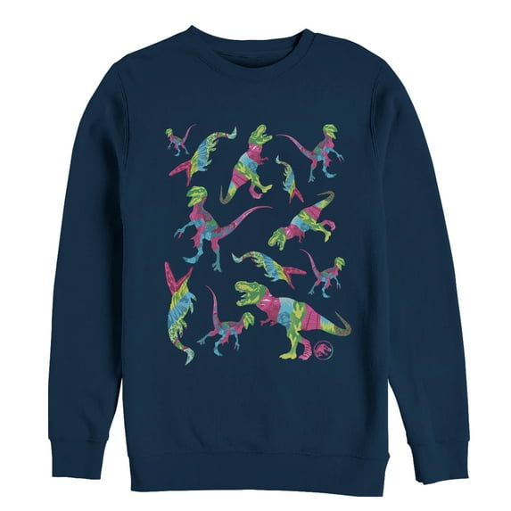 Men's Jurassic World: Fallen Kingdom Rainbow Dinosaurs Sweatshirt Navy Blue Medium