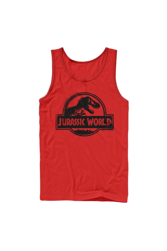 Men's Jurassic World: Fallen Kingdom Spray Paint Print Logo Tank Top Red Large