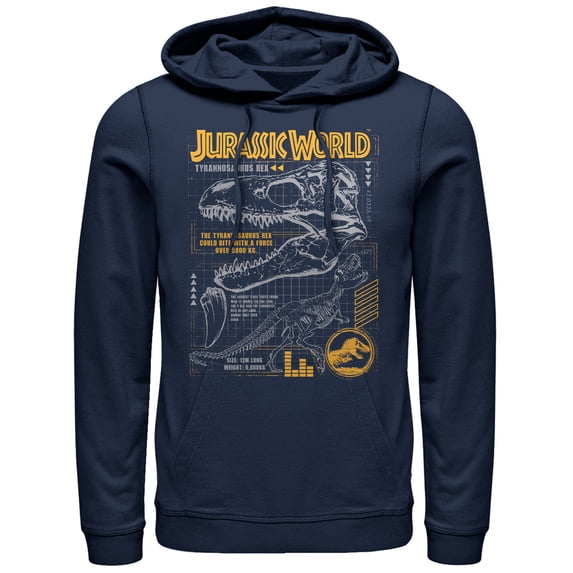 Men's Jurassic World: Fallen Kingdom T.Rex Scary Facts Pull Over Hoodie Navy Blue Large