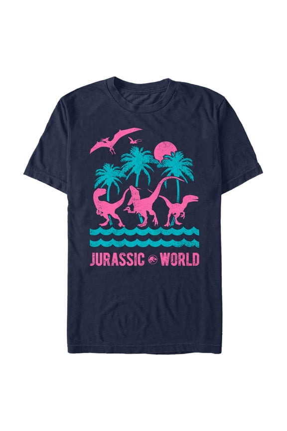 Men's Jurassic World: Fallen Kingdom Tropical Dinosaurs Graphic Tee Navy Blue Large