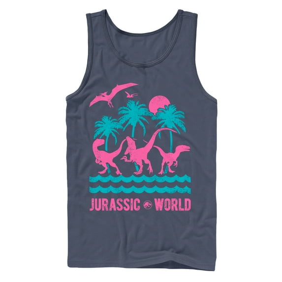 Men's Jurassic World: Fallen Kingdom Tropical Dinosaurs Tank Top Navy Blue Large