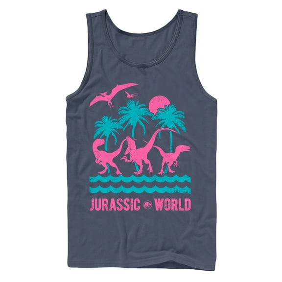 Men's Jurassic World: Fallen Kingdom Tropical Dinosaurs  Tank Top Navy Blue Small