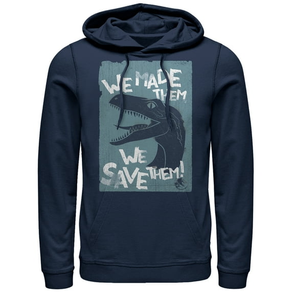 Men's Jurassic World: Fallen Kingdom We Save Them Pull Over Hoodie Navy Blue X Large