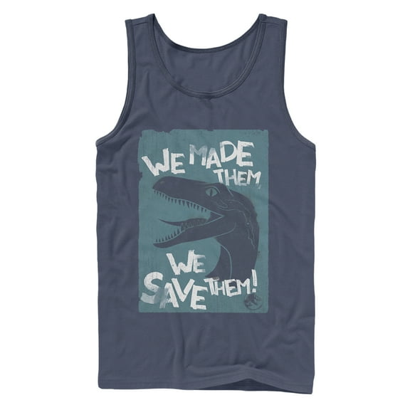 Men's Jurassic World: Fallen Kingdom We Save Them  Tank Top Navy Blue Medium