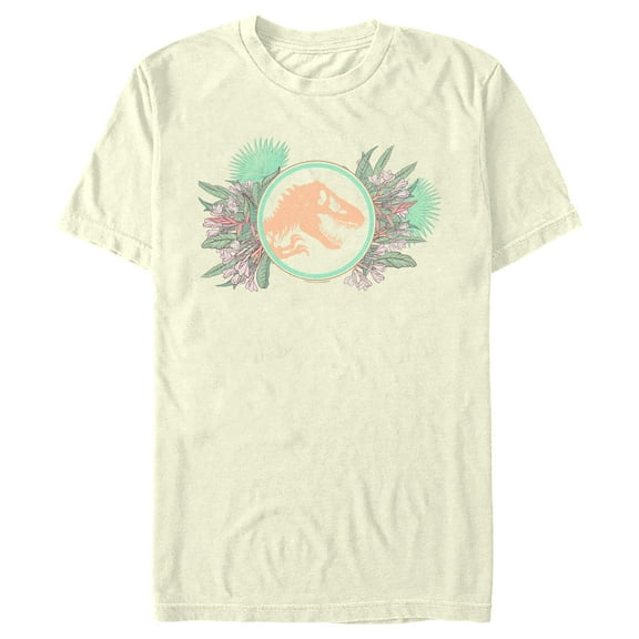 Men's Jurassic World Floral T-Rex Logo  Graphic Tee Beige 2X Large