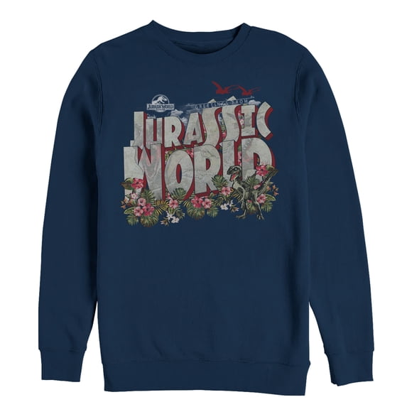 Men's Jurassic World Greetings From Paradise Sweatshirt Navy Blue 3X Large