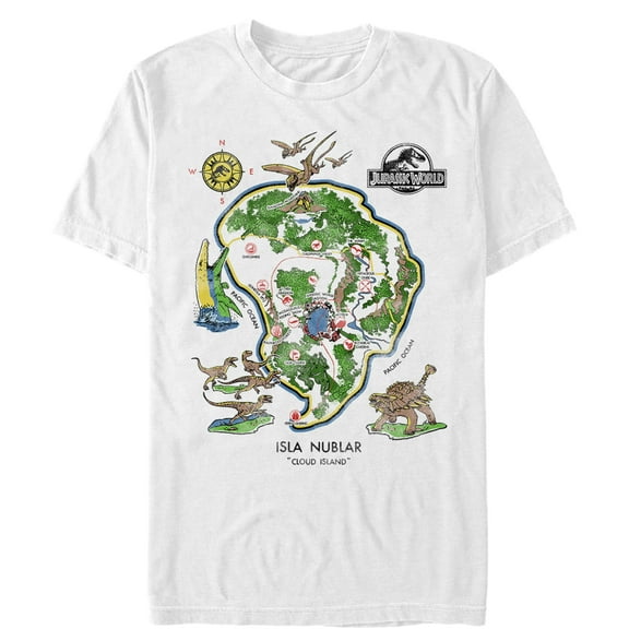 Men's Jurassic World Isla Nublar Detail Map  Graphic Tee White Large