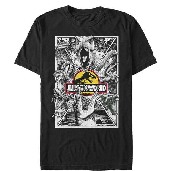 Men's Jurassic World Jurassic Worldscale Comic Print  Graphic Tee Black Large