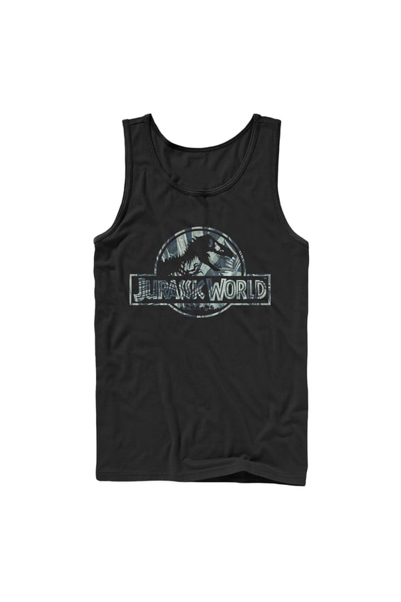 Men's Jurassic World Jurassic Worldscale Tropical T. Rex Logo Tank Top Black Small